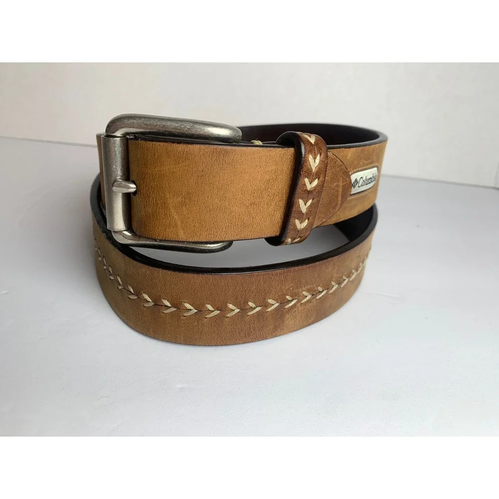 Columbia Mens Tan Genuine Leather Whipstitch Belt‎ Size 36 11C00274